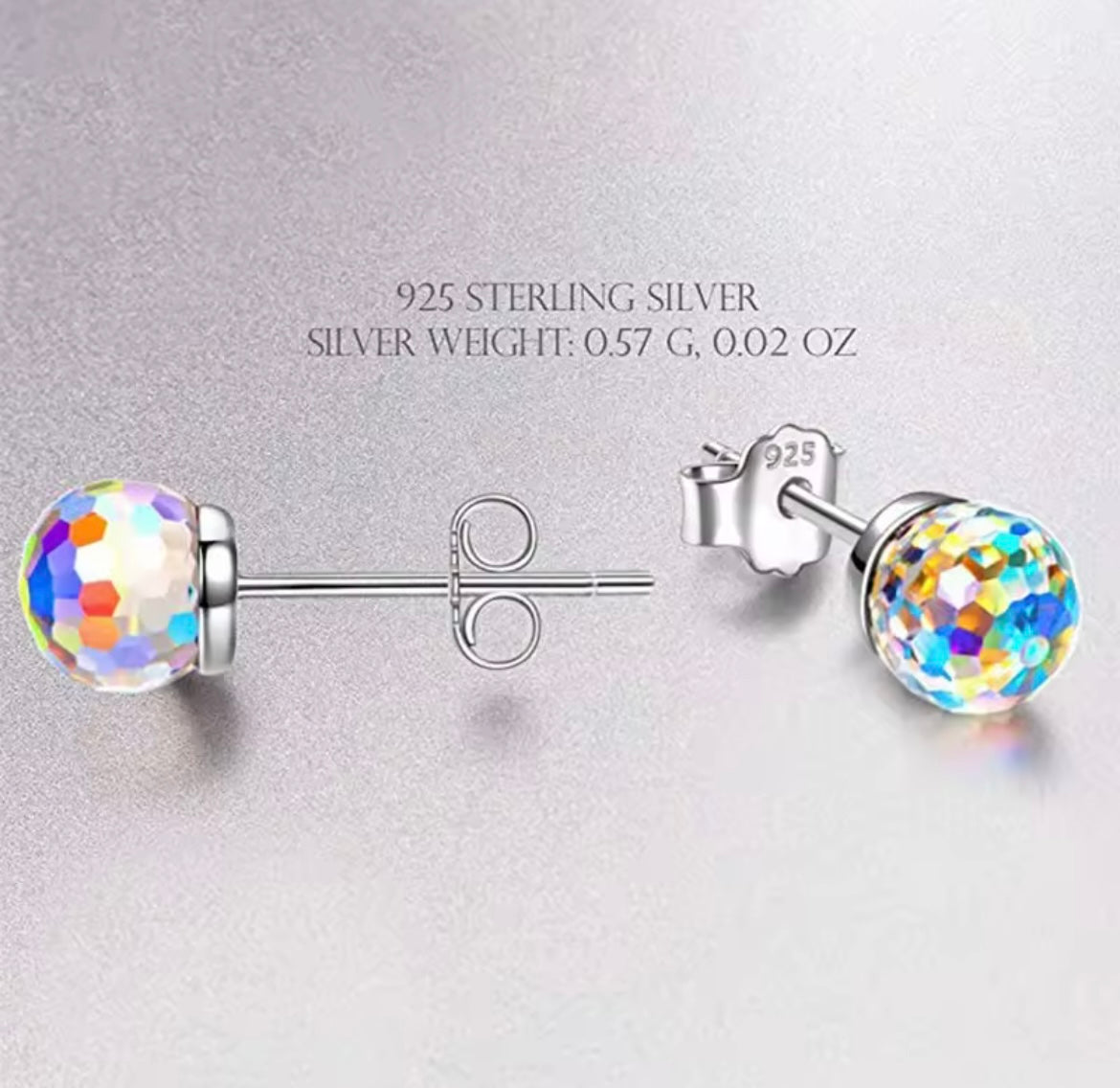 925 Sterling Silver Disco Ball Crystal earrings