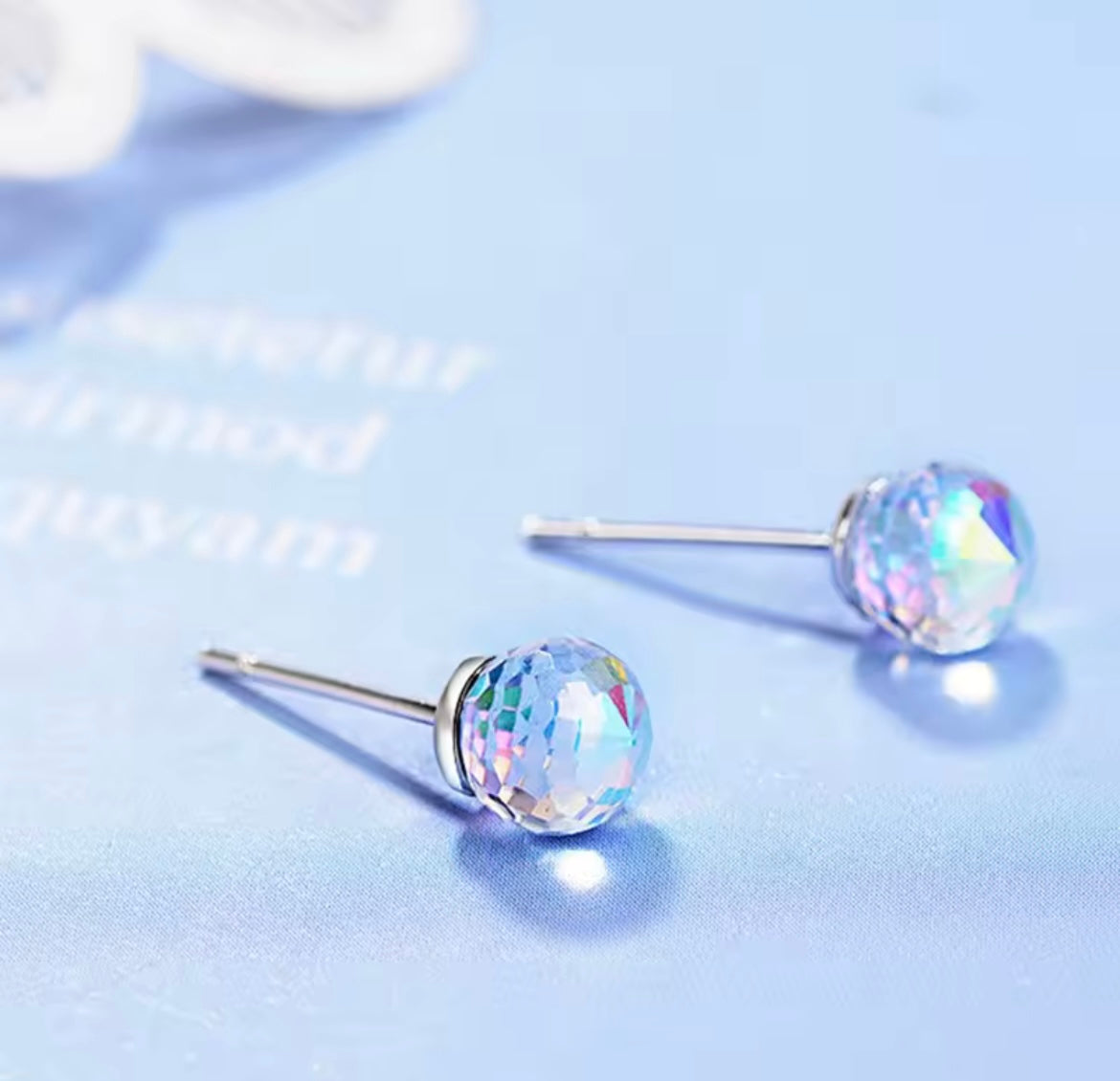 925 Sterling Silver Disco Ball Crystal earrings