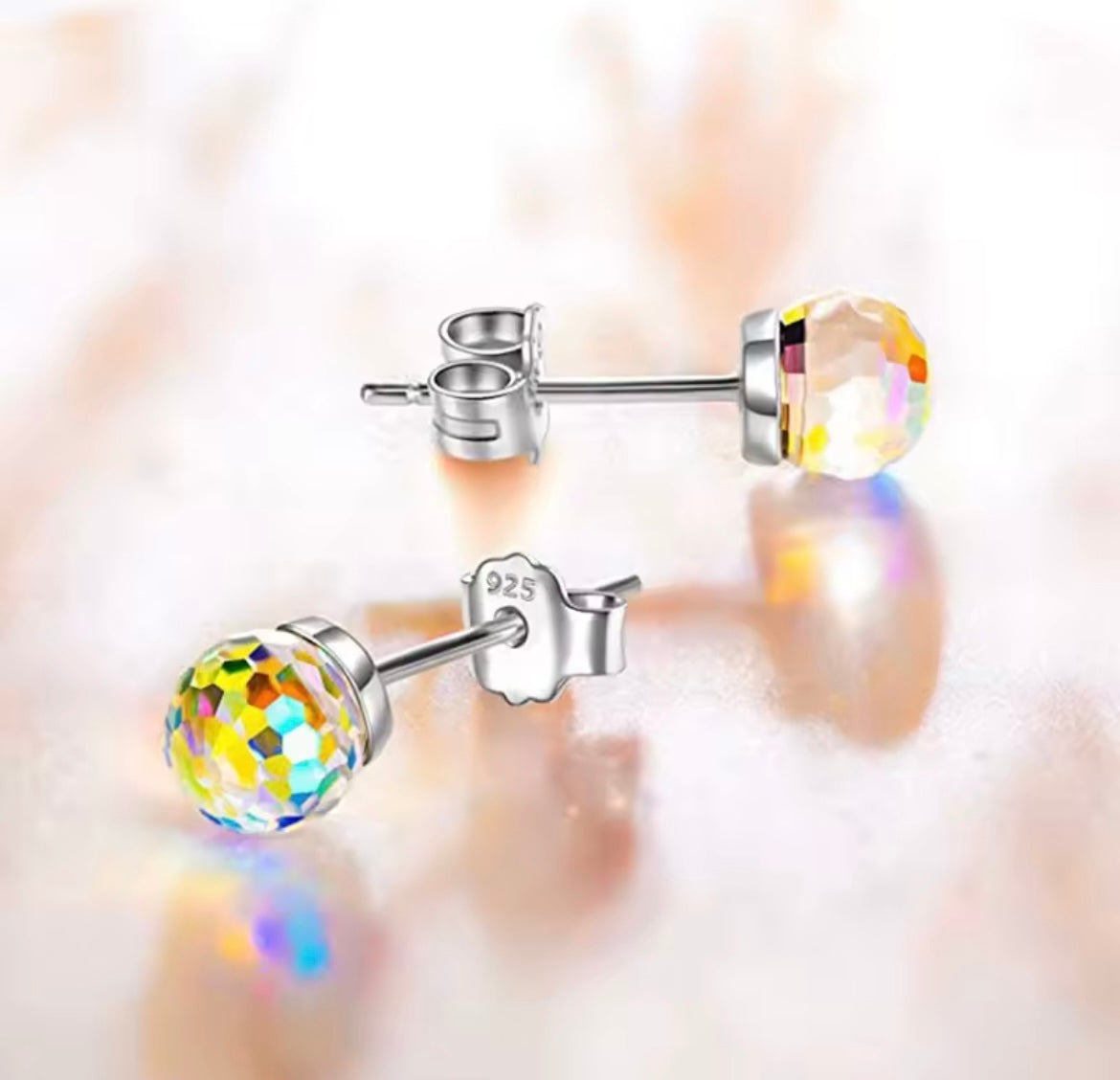 925 Sterling Silver Disco Ball Crystal earrings