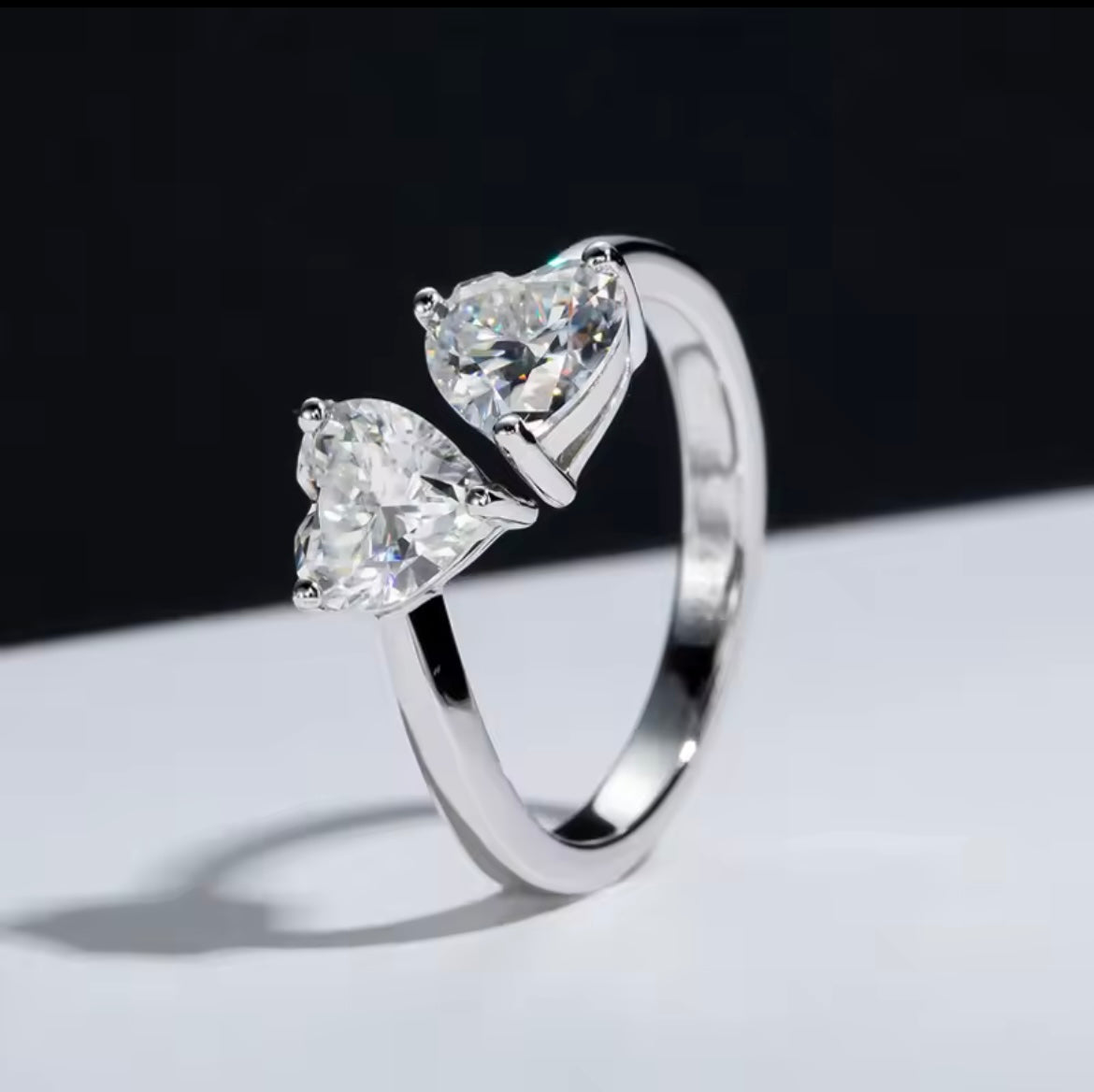 925 silver heart-shaped 2 carat moissanite adjustable ring