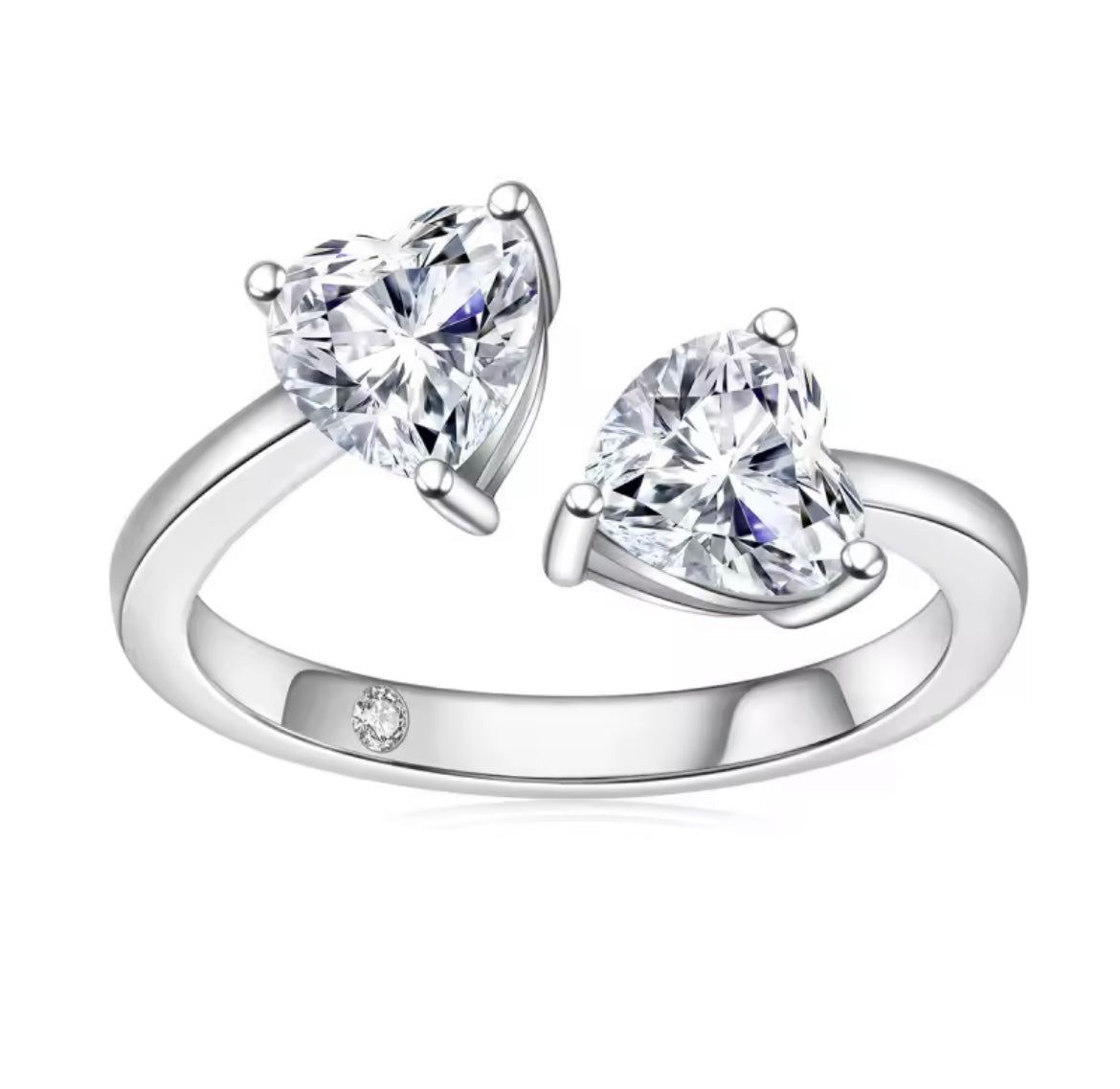 925 silver heart-shaped 2 carat moissanite adjustable ring