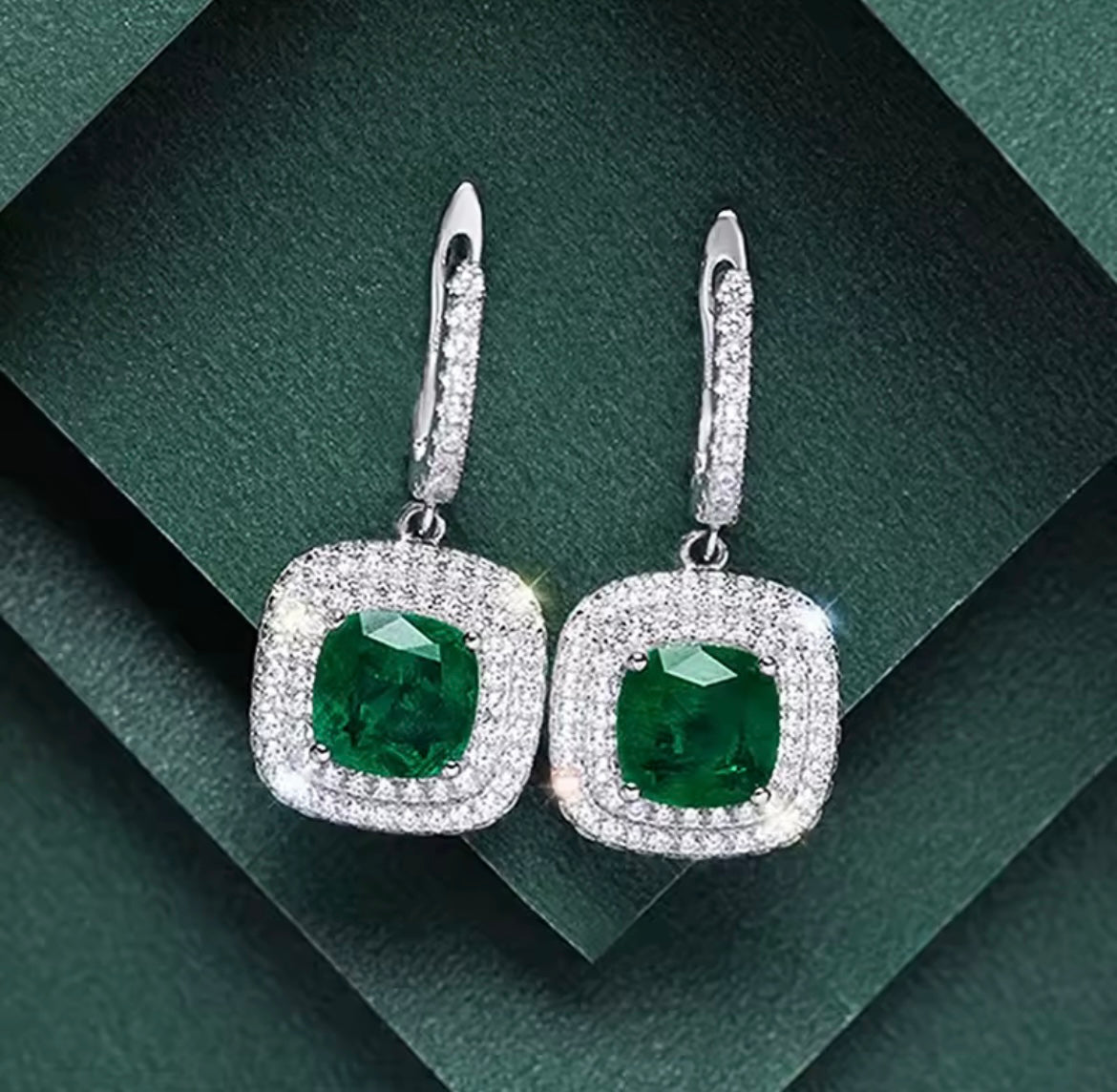 925 Sterling Silver Green Drop Earrings