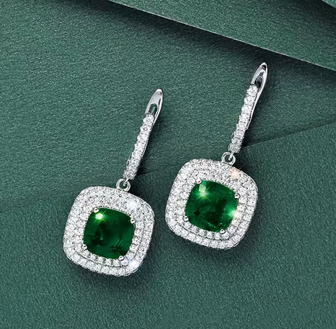 925 Sterling Silver Green Drop Earrings