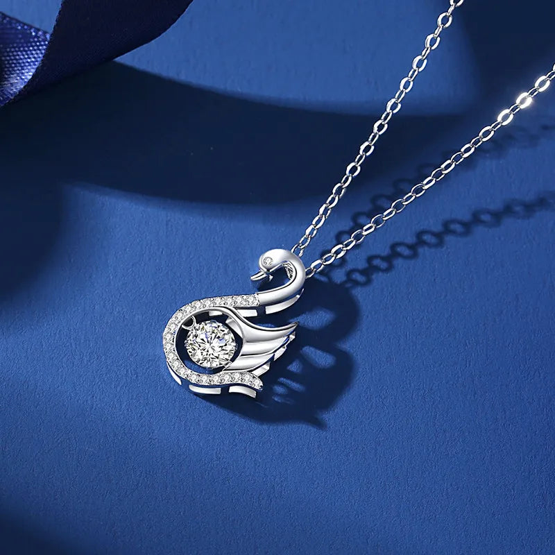 925 Sterling Silver Moissanite Zircon Inlay Swan Pendant Necklace