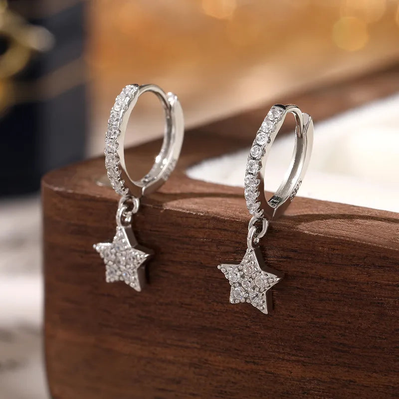 925 Sterling Silver Zircon Star Drop Earrings
