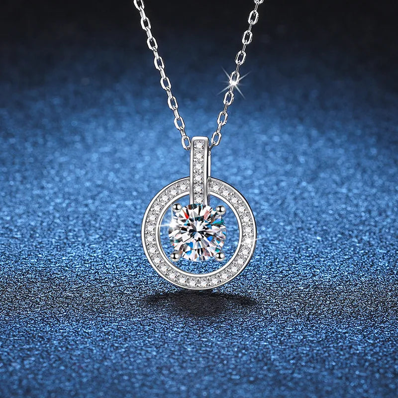 925 Sterling Silver Zircon Inlay Round Necklace Pendant