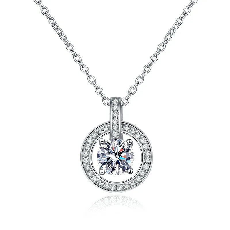 925 Sterling Silver Zircon Inlay Round Necklace Pendant