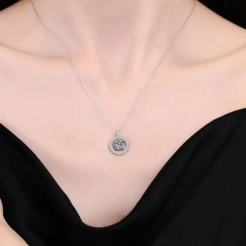 925 Sterling Silver Zircon Inlay Round Necklace Pendant