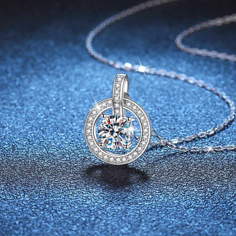 925 Sterling Silver Zircon Inlay Round Necklace Pendant