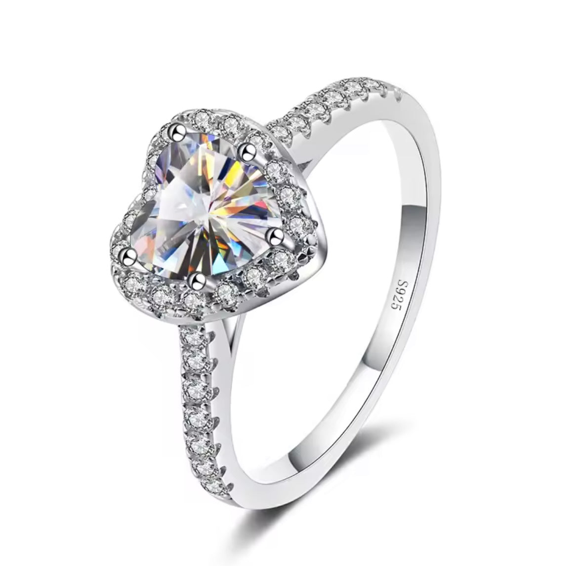 925 Sterling Silver Heart Moissanite Ring
