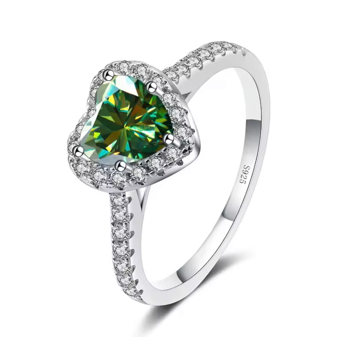 925 Sterling Silver Heart Moissanite Ring