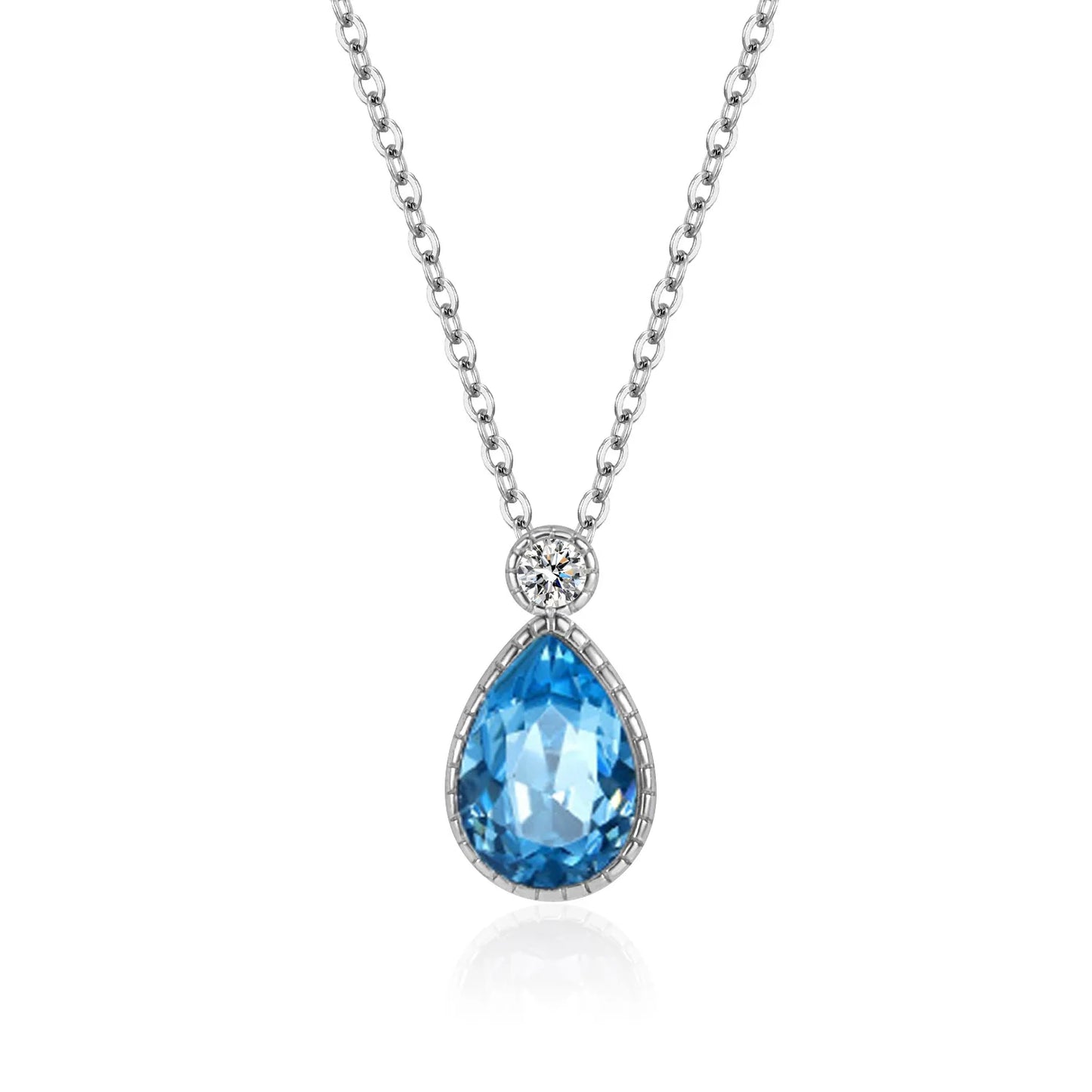 925 Sterling Silver Zircon Cable Chain Water Droplets Pendant Necklace