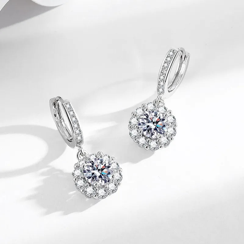 Flower Moissanite Drop Earrings