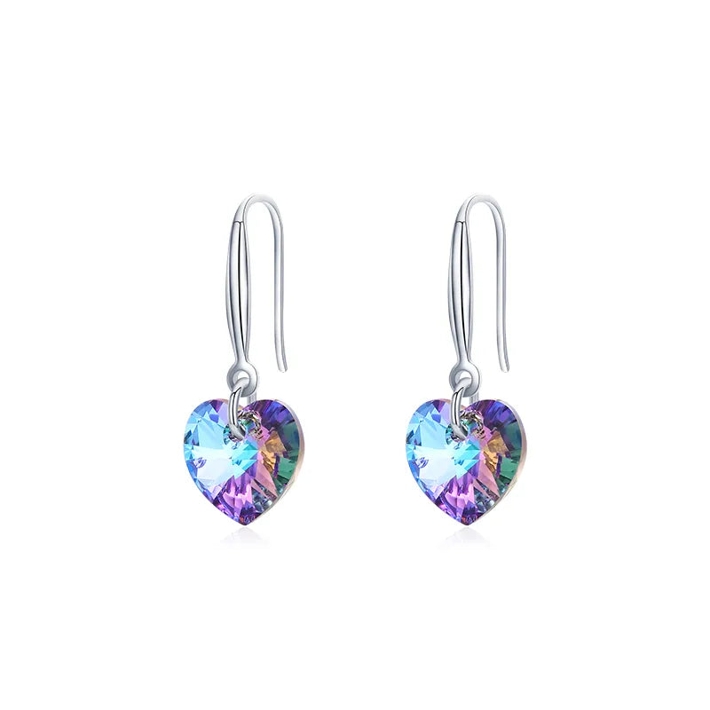 925 Sterling Silver Heart Shape Crystal Drop Earrings