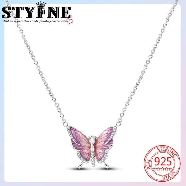925 Sterling Silver Pink Butterfly Necklace