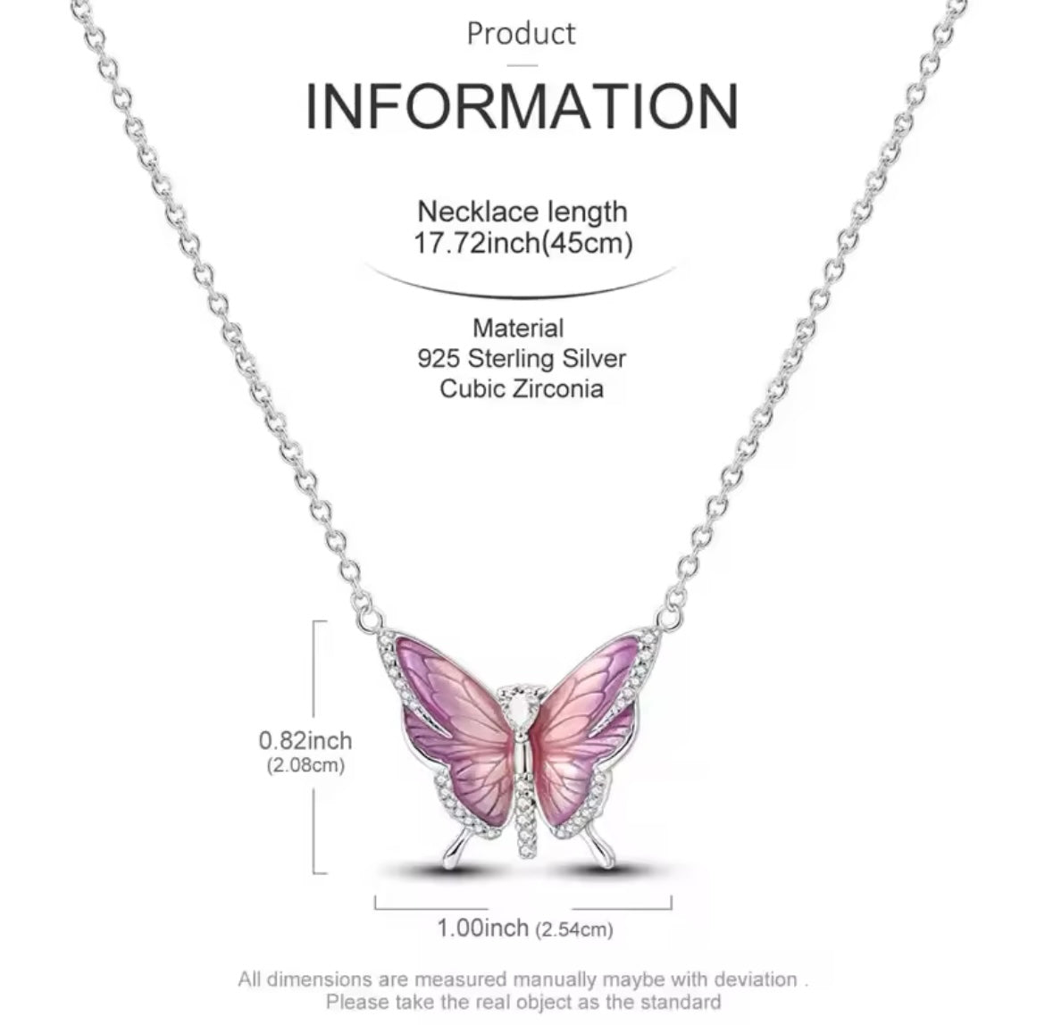 925 Sterling Silver Pink Butterfly Necklace