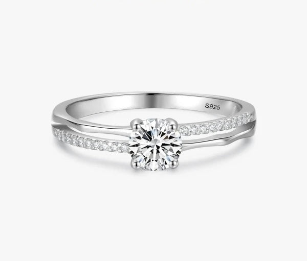 925 Sterling Silver Luxury Double Iine Slub Clear Zircon Rings