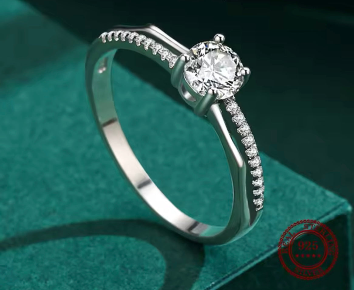 925 Sterling Silver Luxury Double Iine Slub Clear Zircon Rings