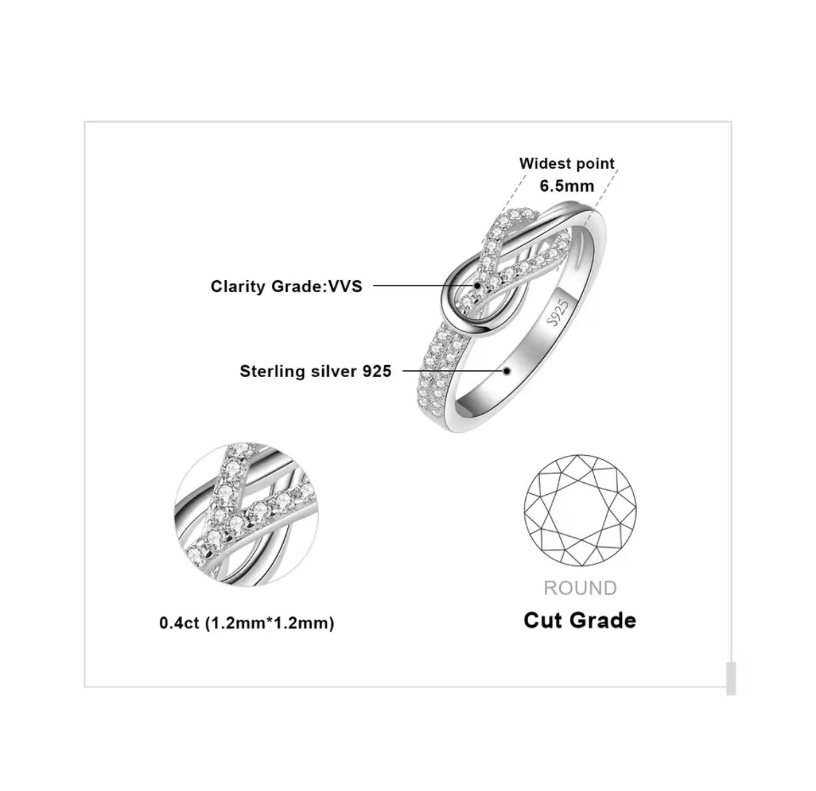 925 Sterling Silver Infinity Love Knot ring