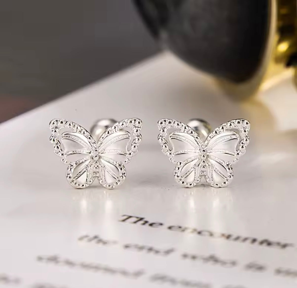 925 Sterling silver butterfly screw stud earrings