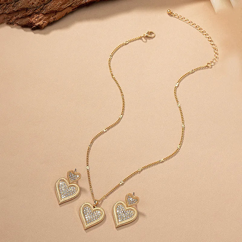 14K Gold Plated Heart-Shaped Zircon Jewelry Set