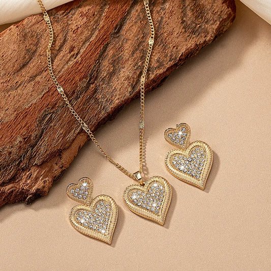 14K Gold Plated Heart-Shaped Zircon Jewelry Set