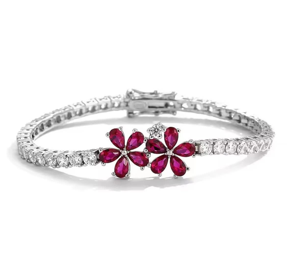 925 Sterling silver red daisy flower bracelet