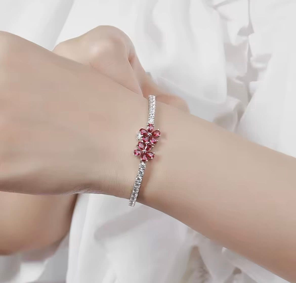 925 Sterling silver red daisy flower bracelet
