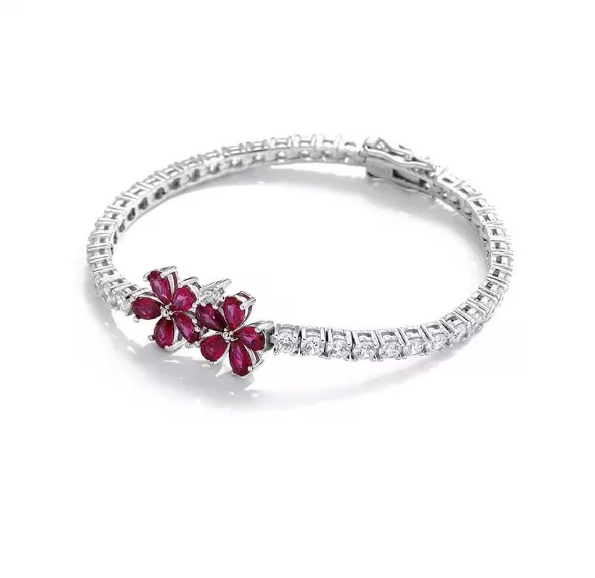 925 Sterling silver red daisy flower bracelet