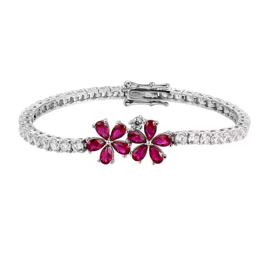 925 Sterling silver red daisy flower bracelet