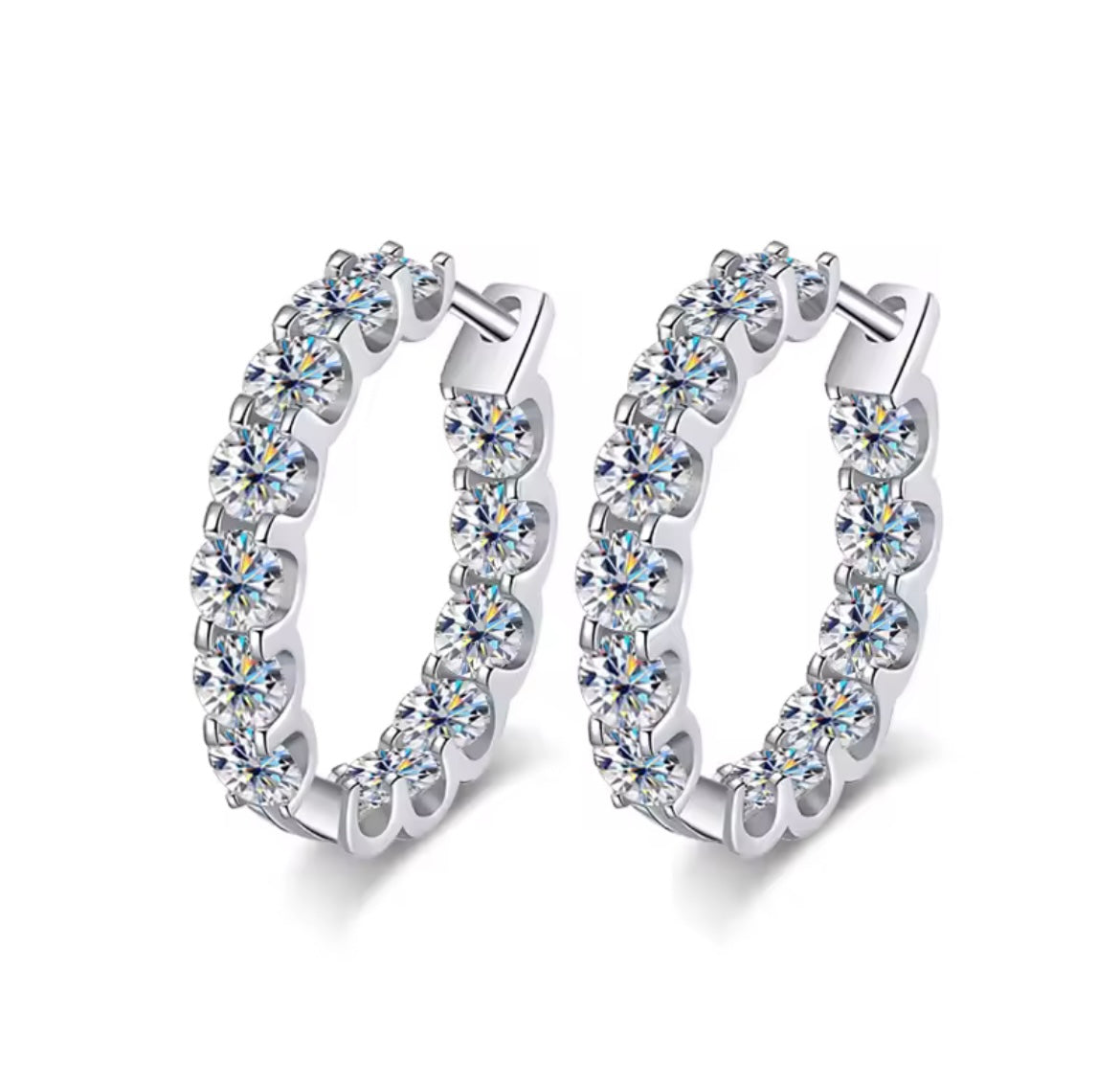 Moissanite Stud Earring 925 Sterling Silver White Gold Hoop