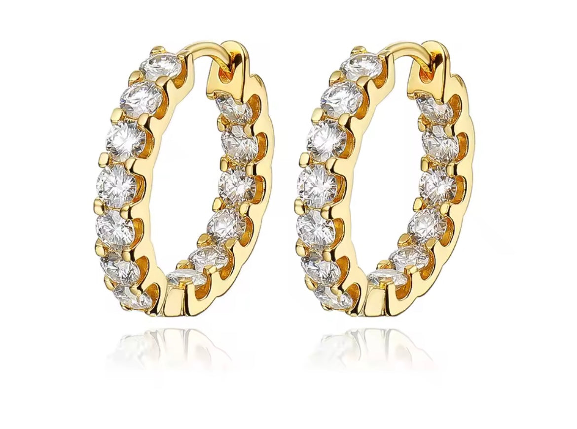 Moissanite Stud Earring 925 Sterling Silver White Gold Hoop