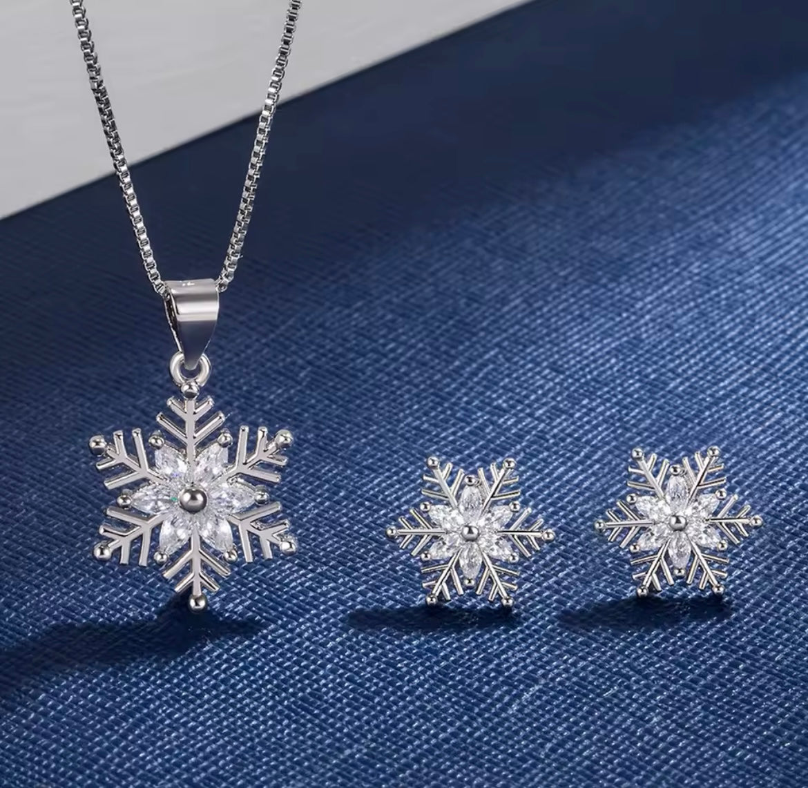 925 Sterling silver crystal snowflake set