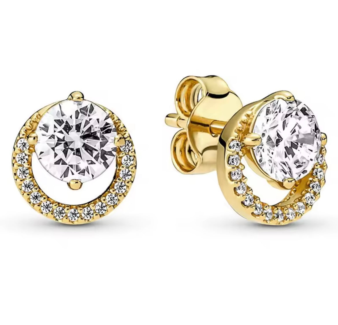 925 Sterling Silver Gold Round Halo Earring & Necklace Set