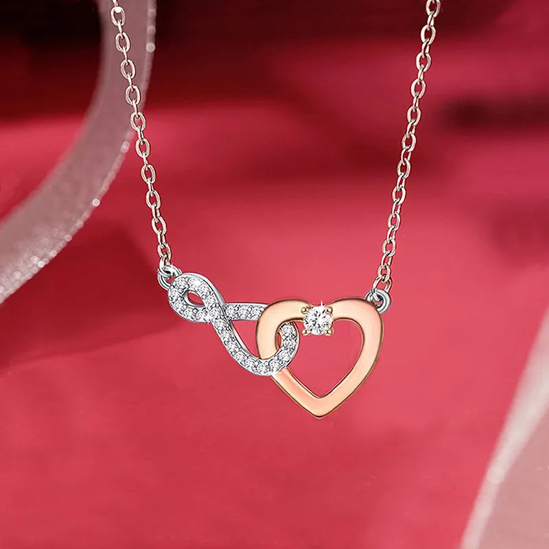 925 Sterling Silver Zircon Plating Inlay Heart Shape Pendant Necklace