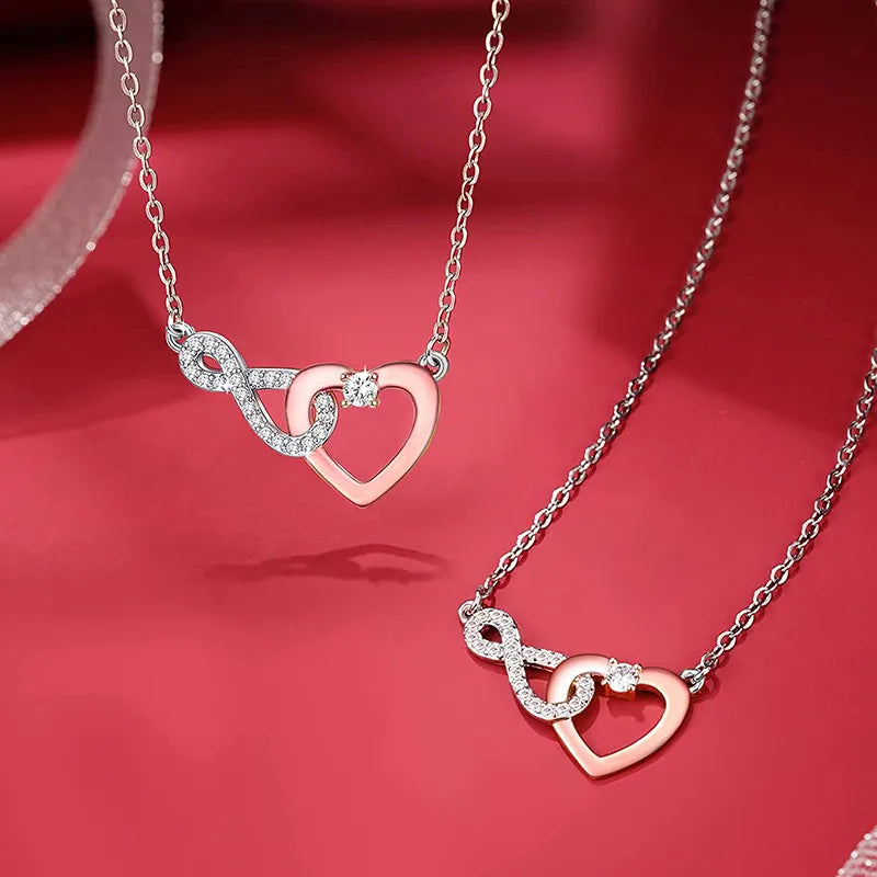 925 Sterling Silver Zircon Plating Inlay Heart Shape Pendant Necklace