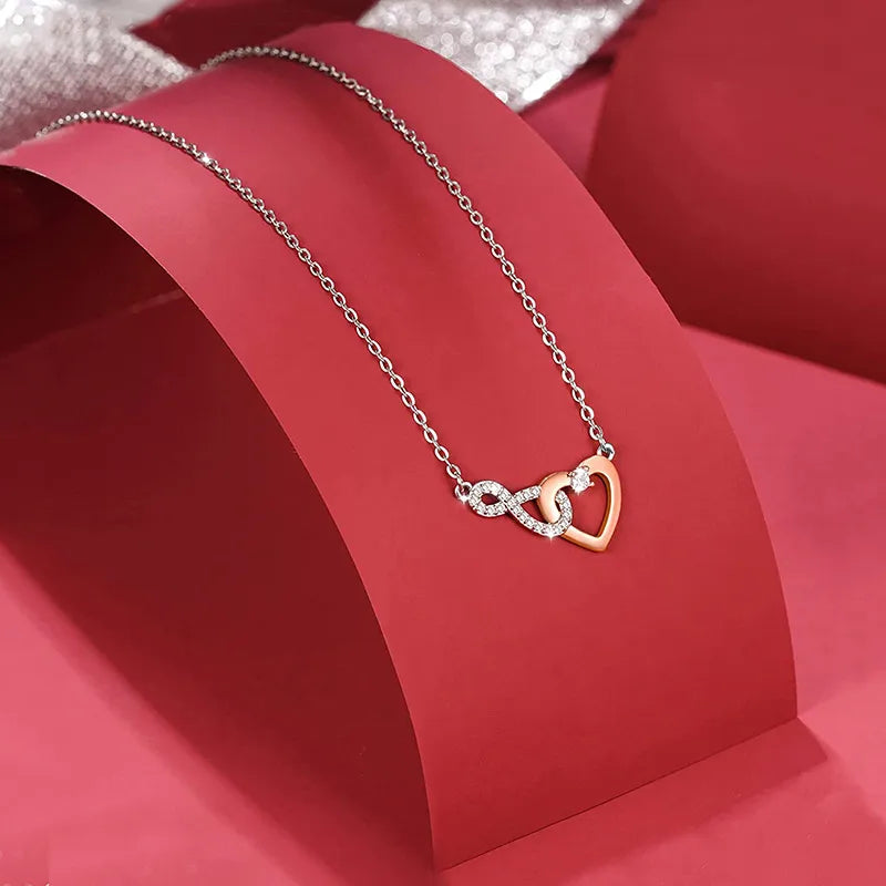925 Sterling Silver Zircon Plating Inlay Heart Shape Pendant Necklace