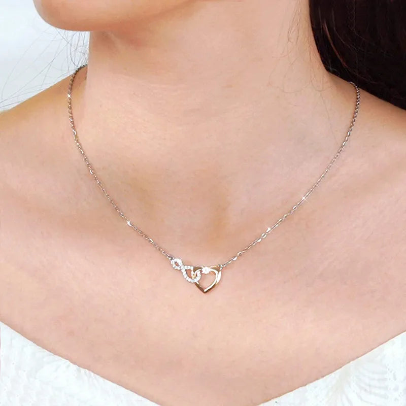 925 Sterling Silver Zircon Plating Inlay Heart Shape Pendant Necklace