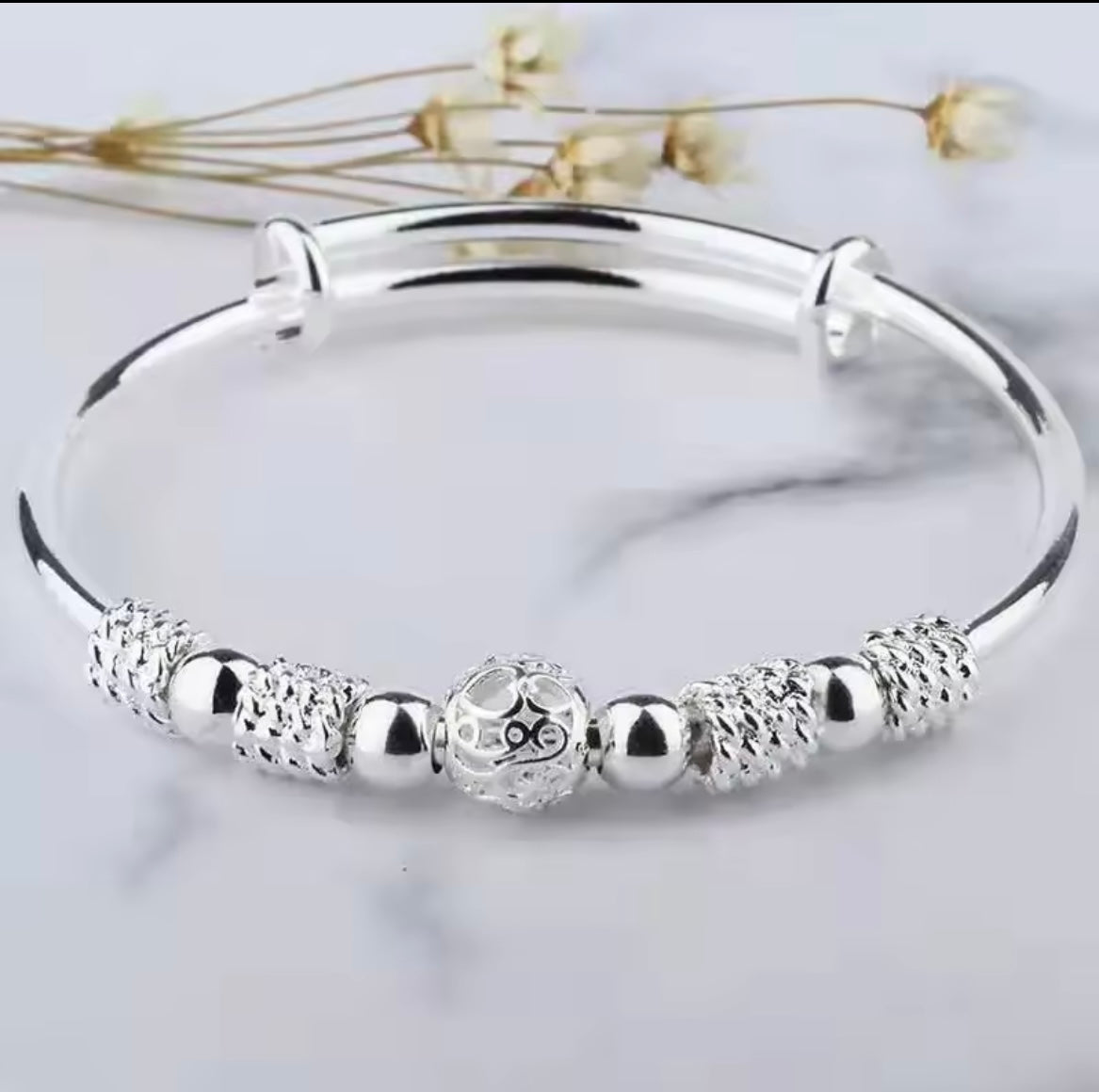 925 Sterling silver charm Bead Bangle bracelet