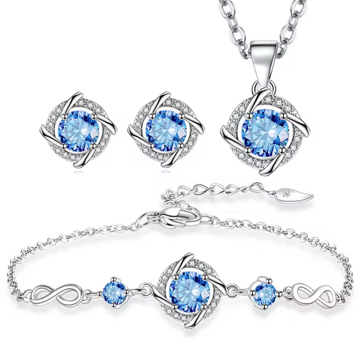 925 Sterling Silver Stud Earrings Crystal Clover Link Bracelets Necklace Jewelry