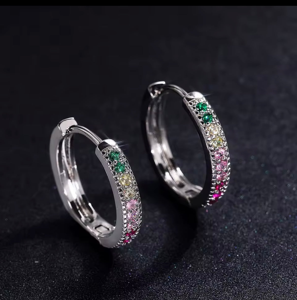925 Sterling Silve Colour Sparkling Cubic Zircon Crystal Circle Earrings