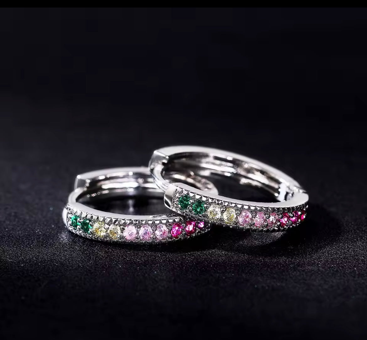 925 Sterling Silve Colour Sparkling Cubic Zircon Crystal Circle Earrings