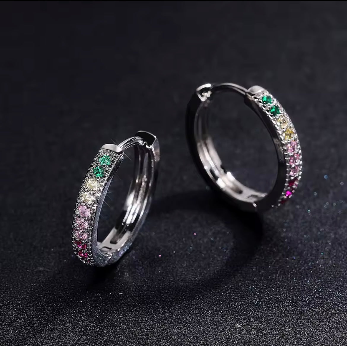 925 Sterling Silve Colour Sparkling Cubic Zircon Crystal Circle Earrings