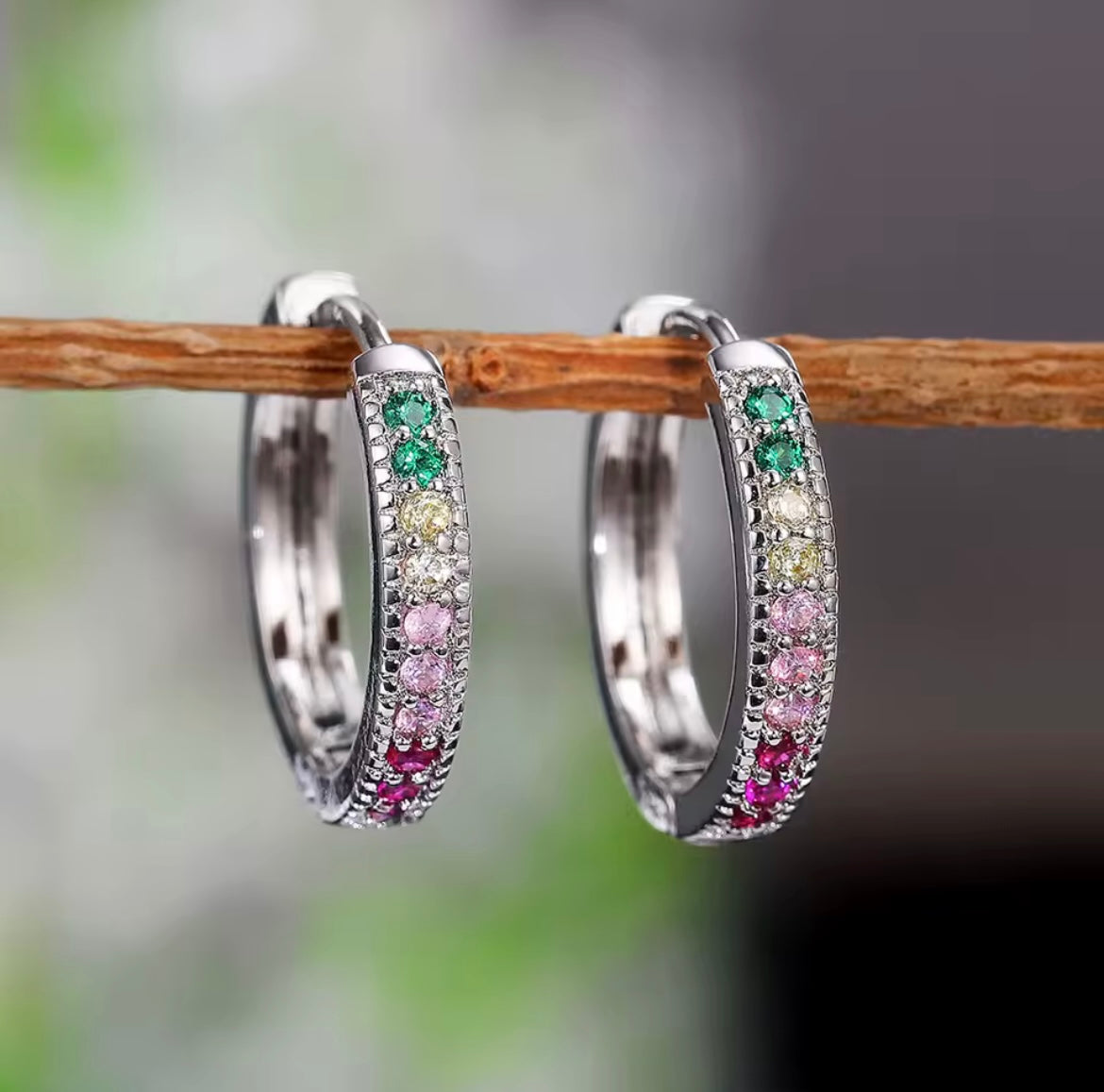 925 Sterling Silve Colour Sparkling Cubic Zircon Crystal Circle Earrings