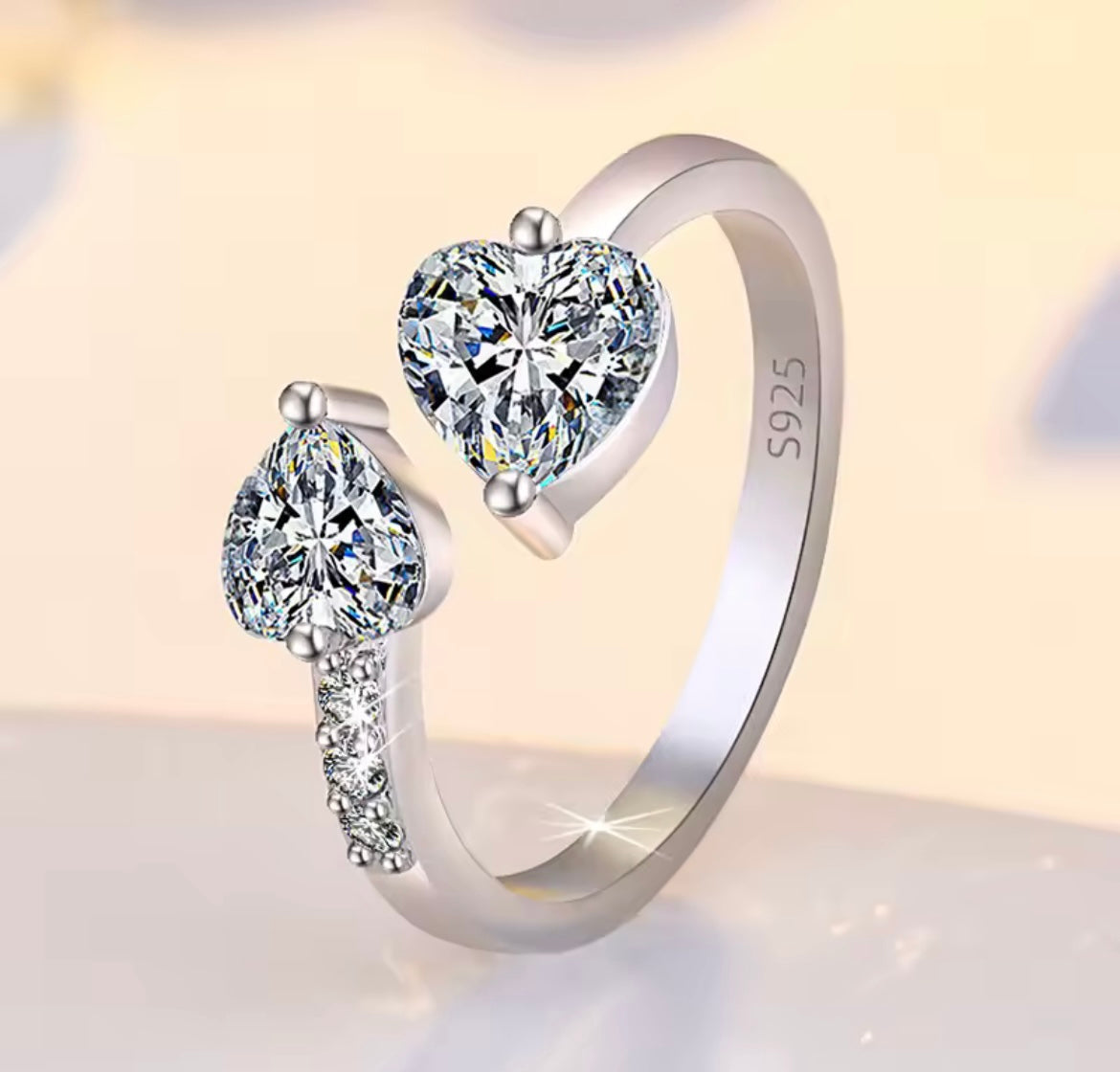 925 Sterling silver double heart ring