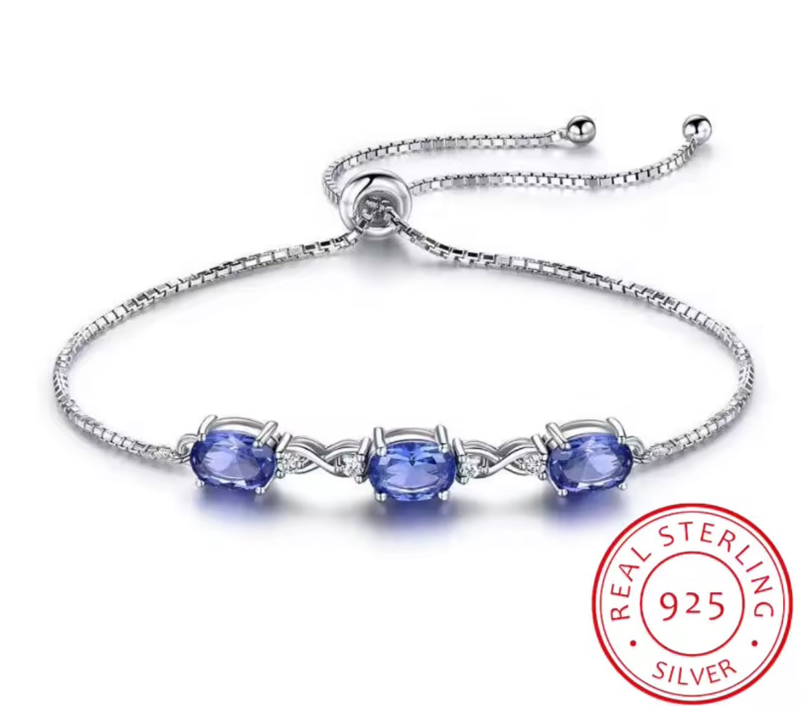 925 Sterling silver Oval Cut Blue Sapphire bracelet