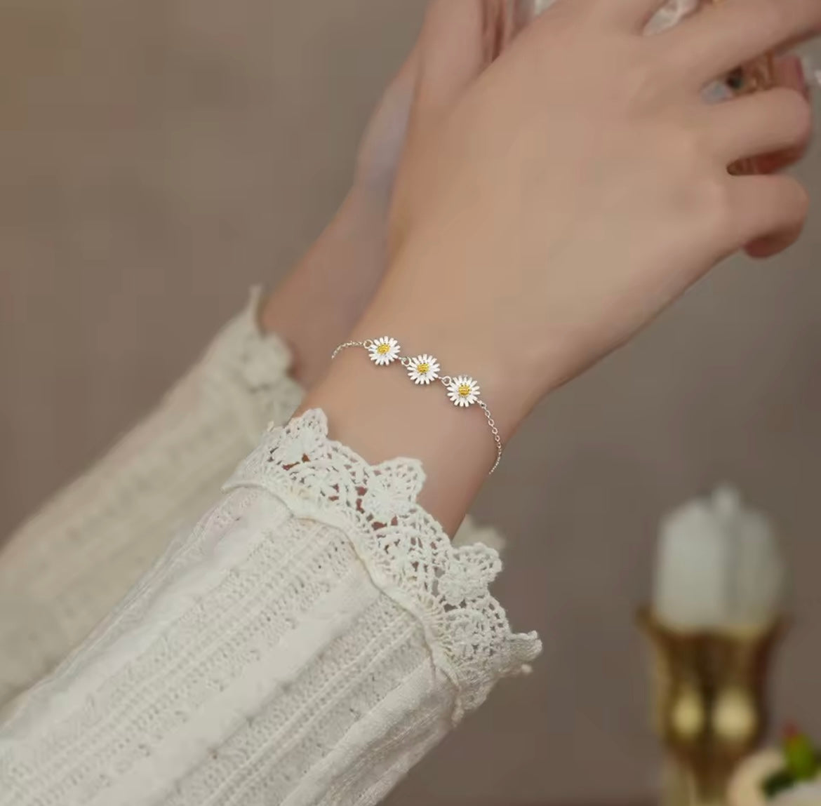 925 Sterling Silver Simple Daisy Flower bracelet