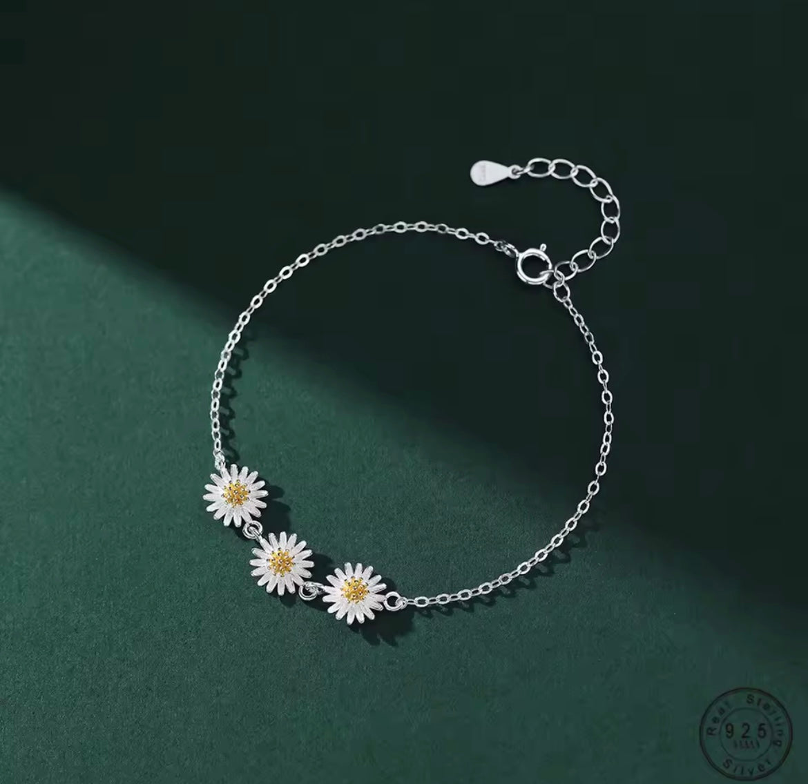 925 Sterling Silver Simple Daisy Flower bracelet