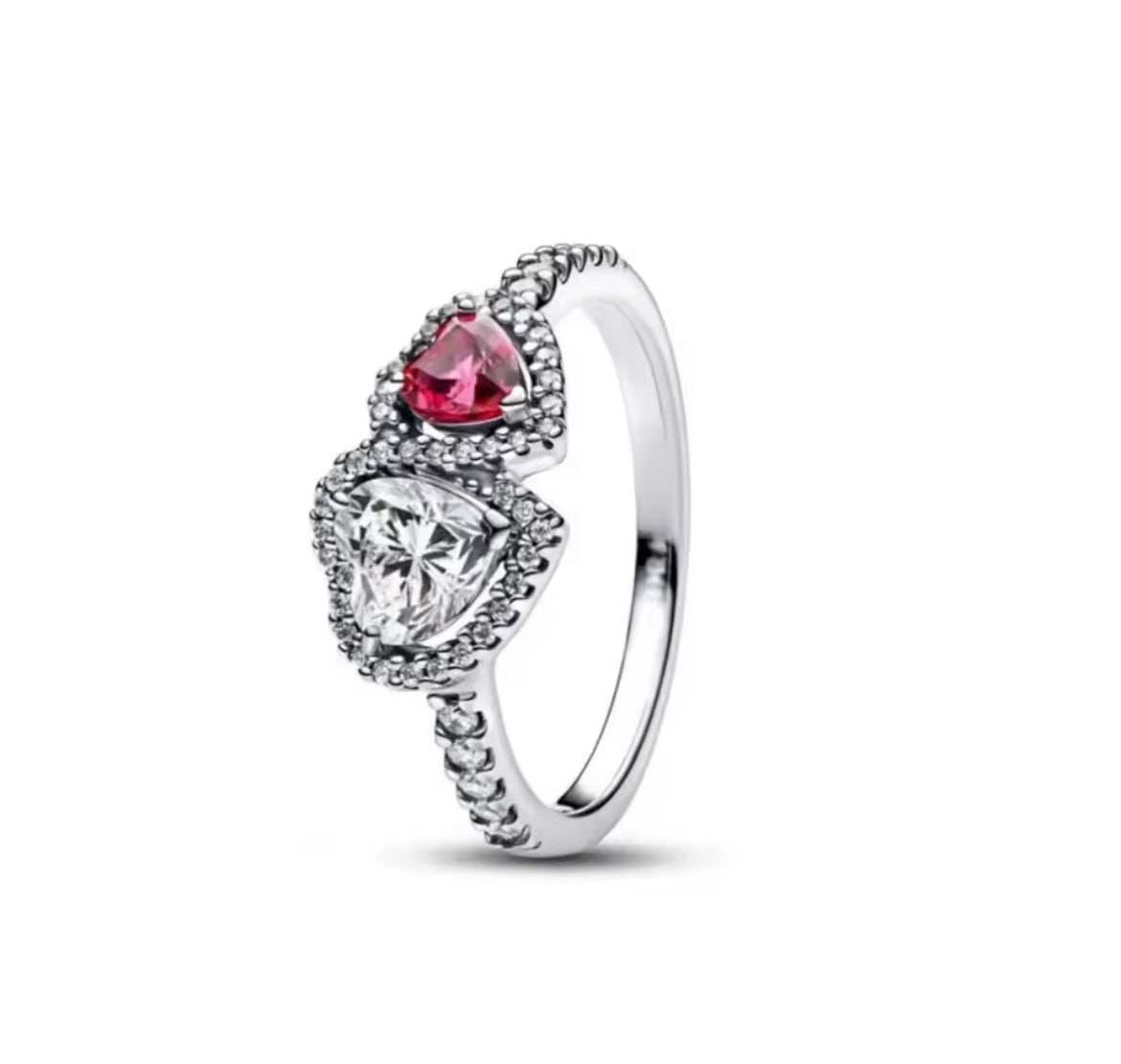 925 Sterling silver Red White Heart ring