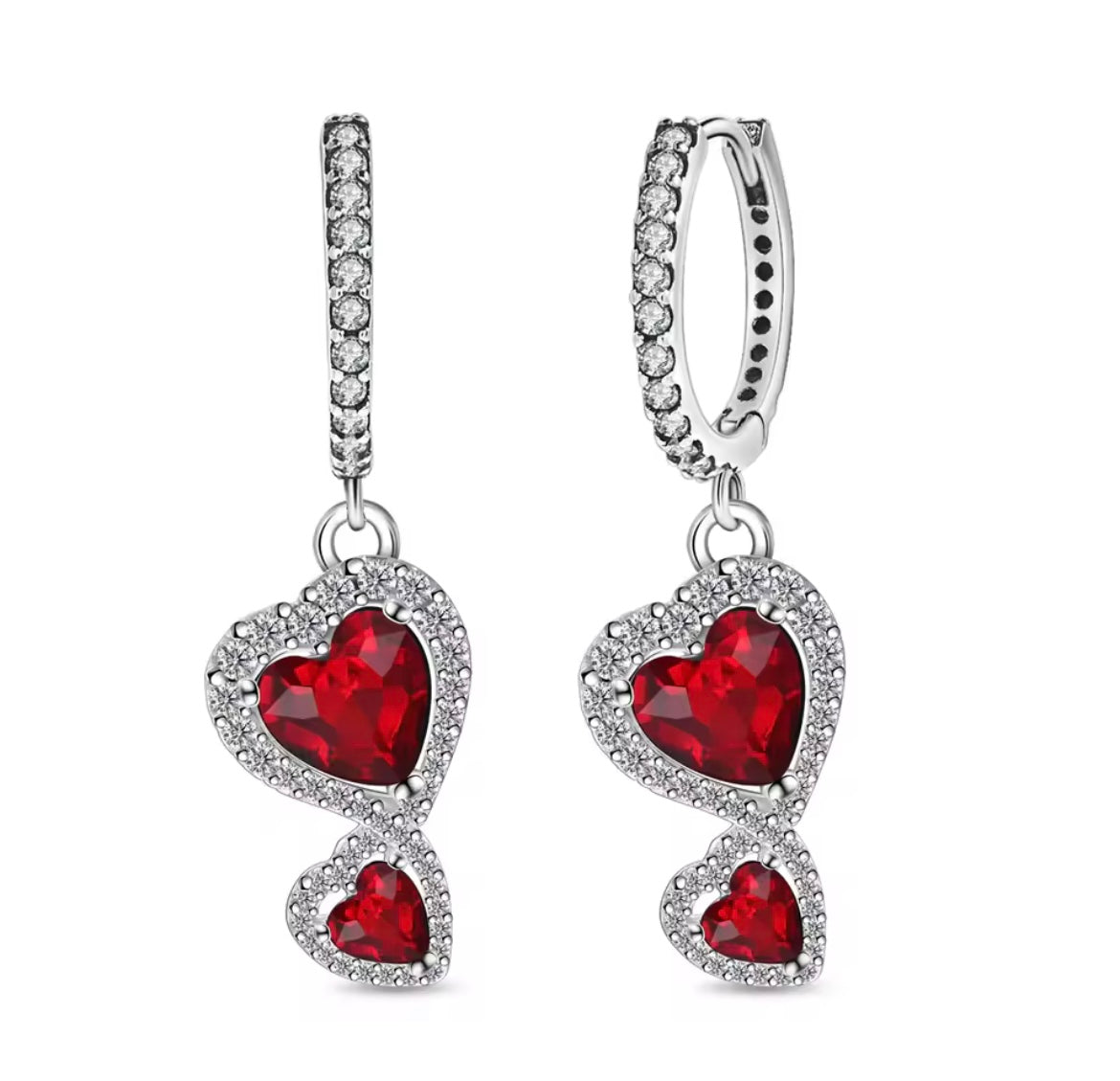 925 Sterling silver red double heart earrings